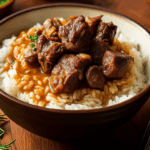 Hearty Beef Stew Served with Creamy Rice